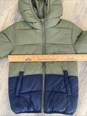 Lupilu Puffer Jacket Color Block Green Navy Sz 7-8 yrs